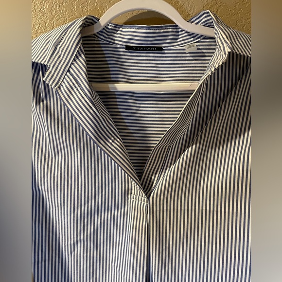 T Tahari Blue and White Striped Men's Shirt - Picture 2 of 5